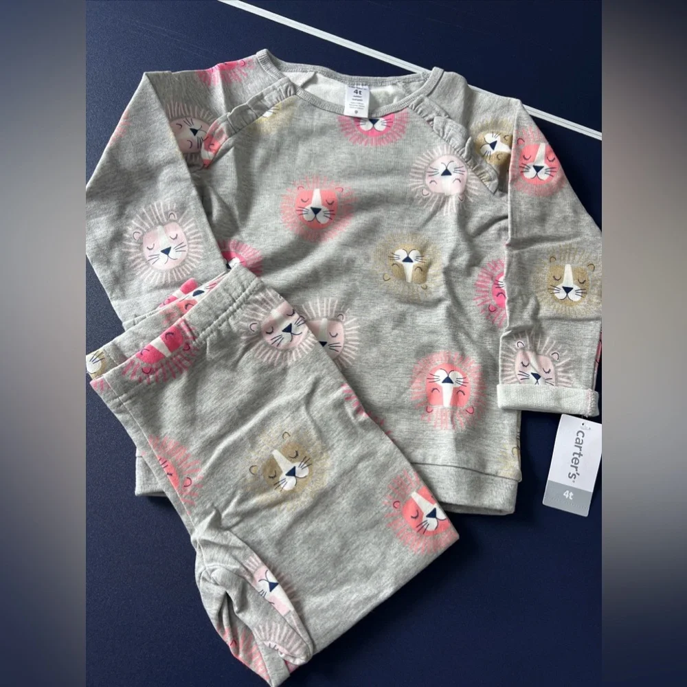 Carter's Toddler Girls 2-Piece Lion Gray Sweatshirt & Jogger Pants Set Size 4T‎